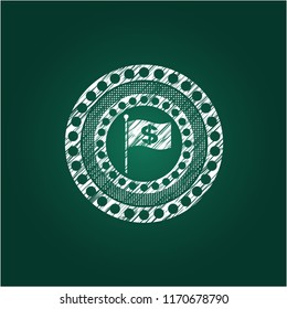 flag with money symbol inside icon drawn on a blackboard
