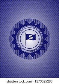 flag with money symbol inside icon with jean texture