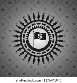 flag with money symbol inside icon inside dark emblem