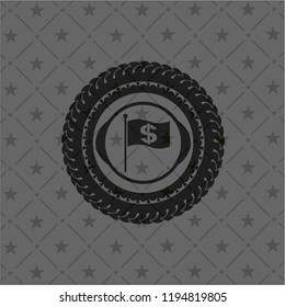 flag with money symbol inside icon inside dark emblem