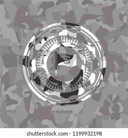 flag with money symbol inside icon on grey camouflage pattern