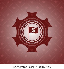 flag with money symbol inside icon inside vintage red emblem