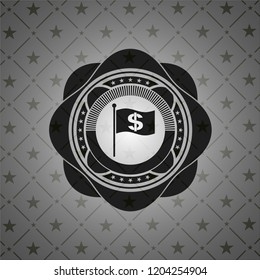 flag with money symbol inside icon inside dark badge or emblem