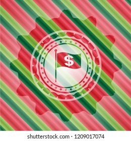 flag with money symbol inside icon inside christmas style badge..