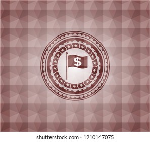 flag with money symbol inside icon inside red geometric emblem. Seamless.