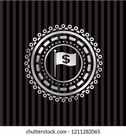 flag with money symbol inside icon inside silvery badge or emblem