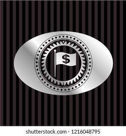 flag with money symbol inside icon inside silver emblem or badge