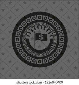 flag with money symbol inside icon inside black emblem
