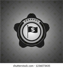 flag with money symbol inside icon inside dark emblem
