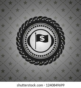 flag with money symbol inside icon inside black emblem. Vintage.