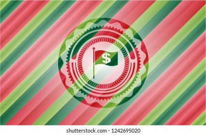 flag with money symbol inside icon inside christmas badge background.