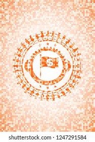 flag with money symbol inside icon inside orange mosaic emblem with background