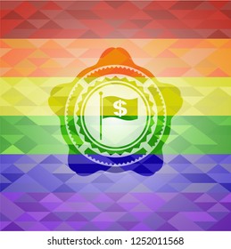 flag with money symbol inside icon inside lgbt colors emblem 