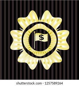 flag with money symbol inside icon inside gold emblem