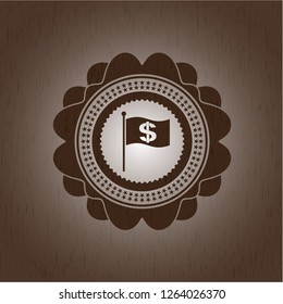 flag with money symbol inside icon inside wood emblem. Retro