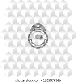 flag with money symbol inside icon inside grey emblem with cube white background