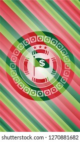 flag with money symbol inside icon inside christmas badge.