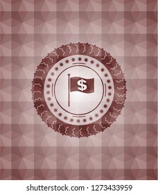 flag with money symbol inside icon inside red seamless badge with geometric background.
