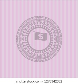 flag with money symbol inside icon inside realistic pink emblem