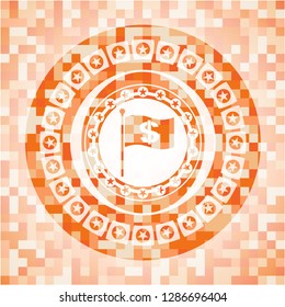 flag with money symbol inside icon inside orange mosaic emblem