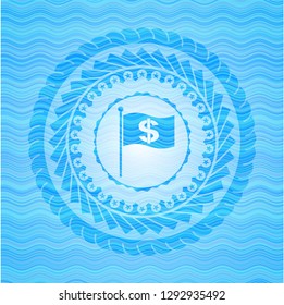 flag with money symbol inside icon inside water emblem background.