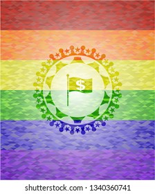 flag with money symbol inside icon inside lgbt colors emblem 