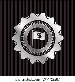 flag with money symbol inside icon inside silver badge