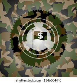 flag with money symbol inside icon on camouflage pattern