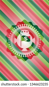 flag with money symbol inside icon inside christmas emblem background.