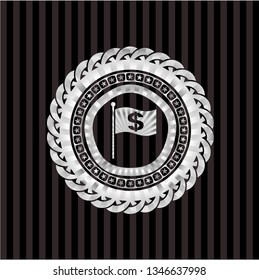 flag with money symbol inside icon inside silver shiny emblem