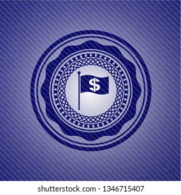 flag with money symbol inside icon inside emblem with jean texture