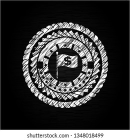 flag with money symbol inside icon drawn with chalkboard texture