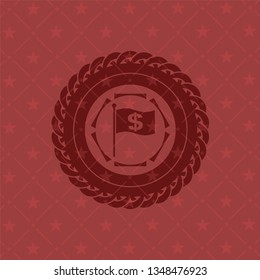 flag with money symbol inside icon inside badge with red background