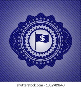 flag with money symbol inside icon inside denim background