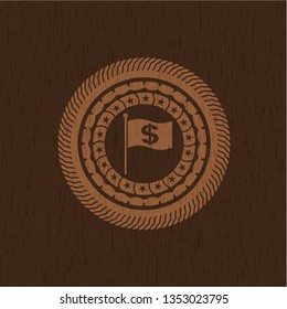 flag with money symbol inside icon inside wooden signboards