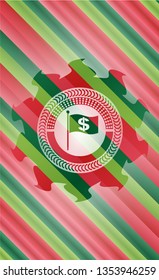 flag with money symbol inside icon inside christmas emblem.