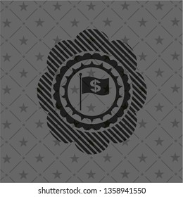 flag with money symbol inside icon inside dark badge or emblem