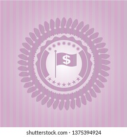 flag with money symbol inside icon inside retro style pink emblem