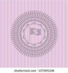 flag with money symbol inside icon inside realistic pink emblem
