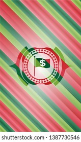 flag with money symbol inside icon inside christmas badge.