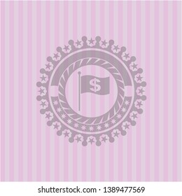 flag with money symbol inside icon inside badge with pink background
