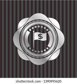 flag with money symbol inside icon inside silvery emblem or badge