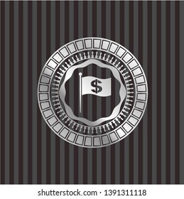 flag with money symbol inside icon inside silvery shiny emblem