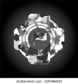 flag with money symbol inside icon on grey camo texture