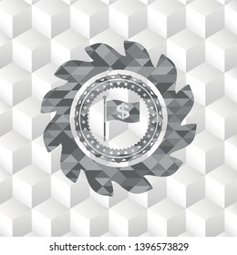 flag with money symbol inside icon inside realistic grey emblem with cube white background