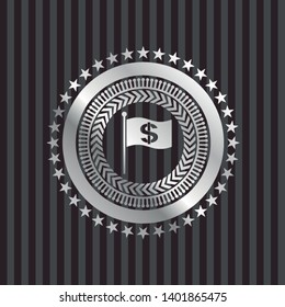 flag with money symbol inside icon inside silver shiny emblem