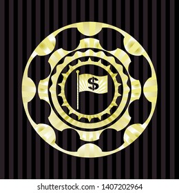 flag with money symbol inside icon inside gold shiny badge