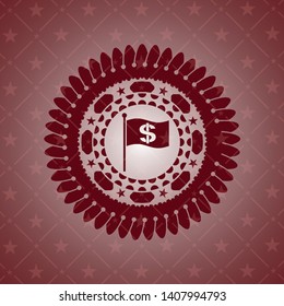 flag with money symbol inside icon inside badge with red background