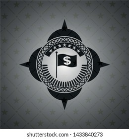 flag with money symbol inside icon inside dark emblem