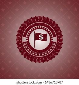 flag with money symbol inside icon inside vintage red emblem